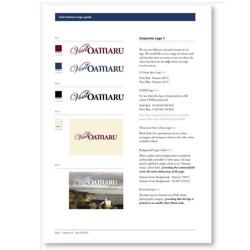 Waitaki Development Visit Oamaru tourism brand identity guidelines
