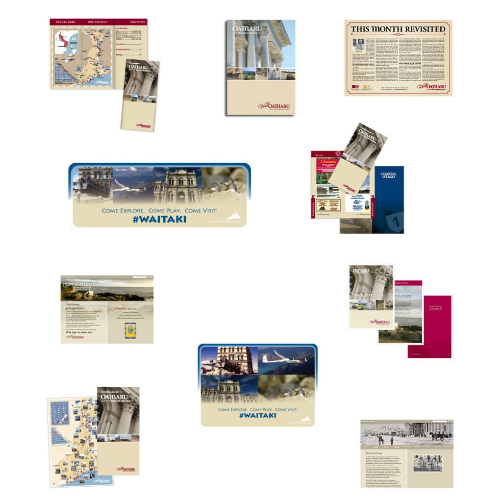 Waitaki Development Visit Oamaru tourism marketing collateral.