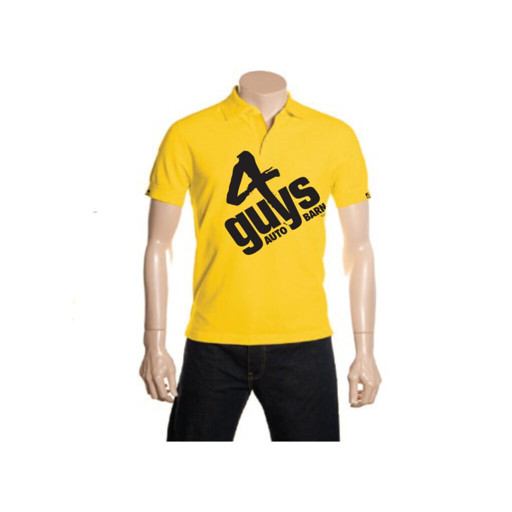 Apparel short sleeve layout for motor vehicle dealer 4 Guys Autobarn. A Hamilton, NZ based automotive sales businesses.