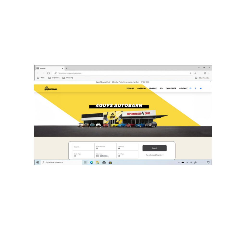 Home page of website for motor vehicle dealer 4 Guys Autobarn. A Hamilton, NZ based automotive sales businesses.