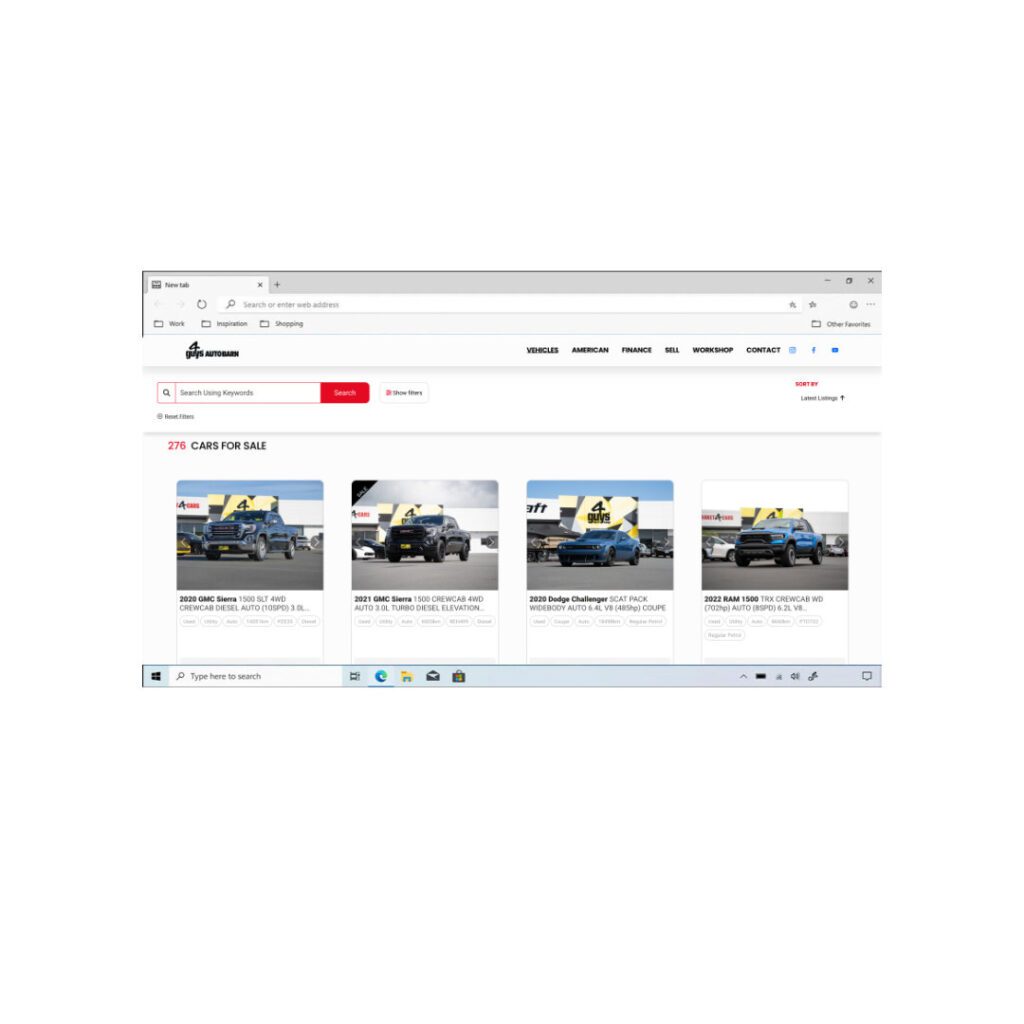 Product page of website for motor vehicle dealer 4 Guys Autobarn. A Hamilton, NZ based automotive sales businesses.