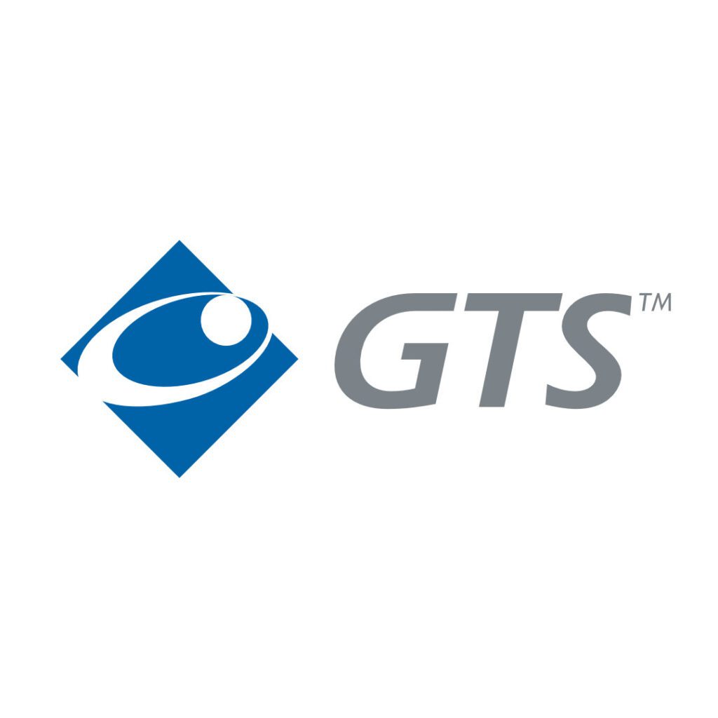The image features the GTS logo, which consists of a stylized blue diamond shape containing a white swoosh and a circular dot, resembling an abstract eye or orbit. To the right of the diamond, the letters “GTS” appear in bold, gray, italicized font, with a small “TM” (trademark) symbol positioned at the top right of the text. The overall design conveys a modern and professional brand identity.