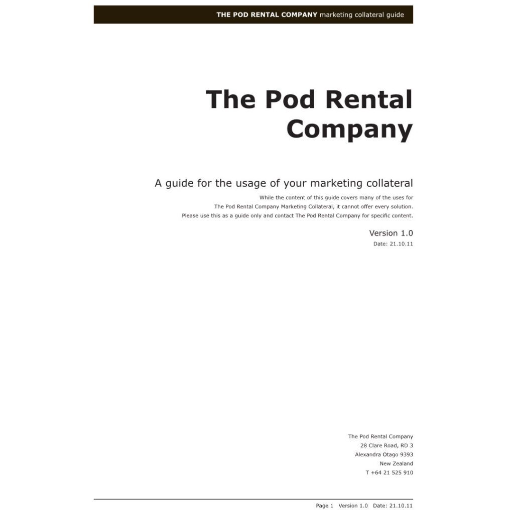 The Pod Rental Company logo usage guidelines for correct business identity brand building, page 1.