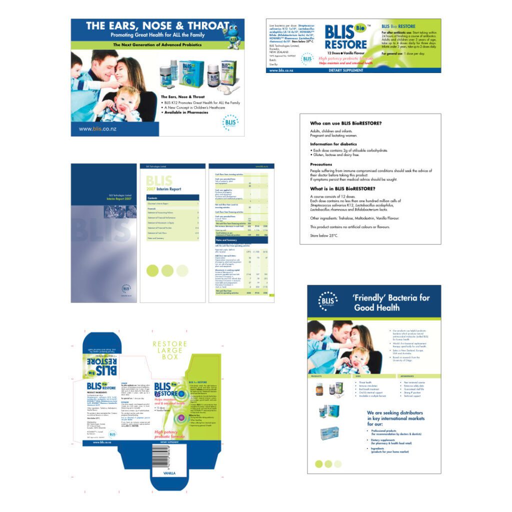 Blis Technologies Ltd, product range and communications exhibiting branding strategy.