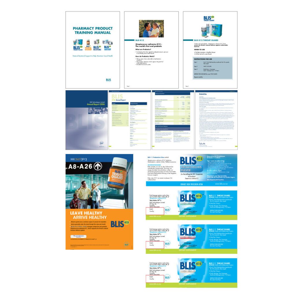 Blis Technologies Ltd, product range and communications exhibiting branding strategy.