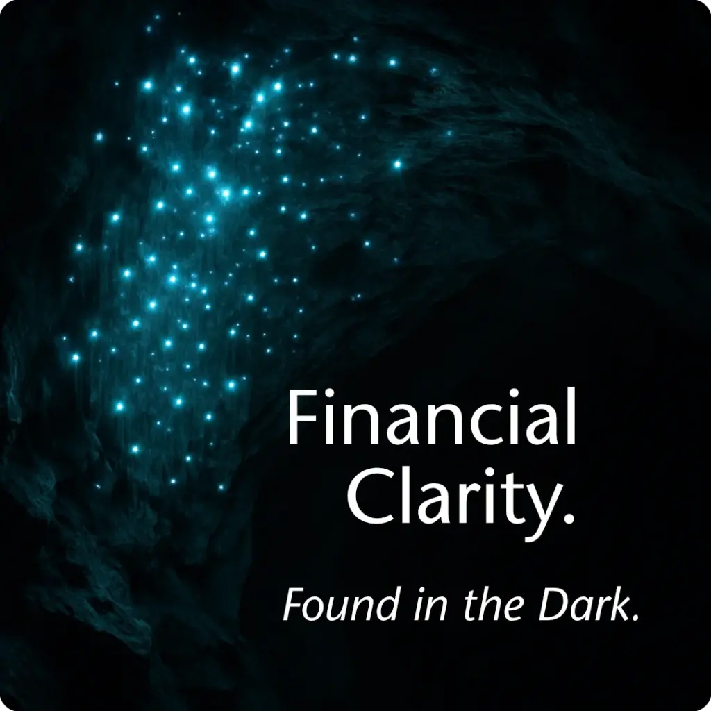 Dimly lit New Zealand glowworm cave—symbolising value revealed in darkness through tourism brand financial clarity.