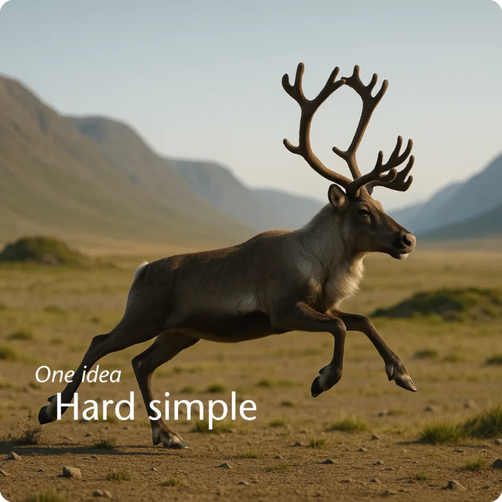 Purpose initiates direction and momentum, expressed through a reindeer breaking into powerful movement across a northern valley.