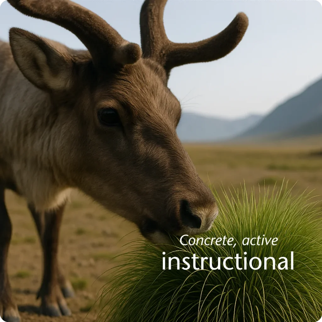 Purpose strengthens capability, expressed through a reindeer drawing energy from a single grounded source.