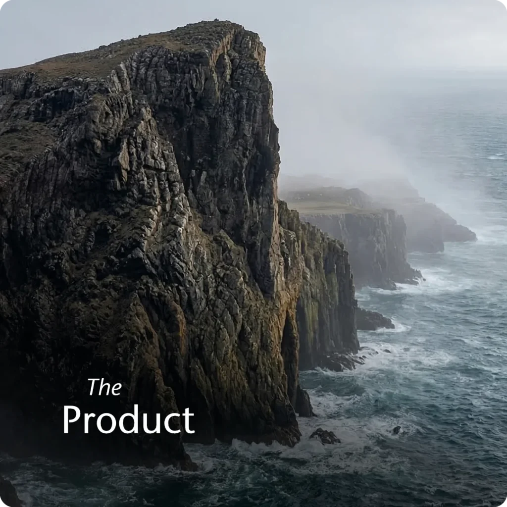 A massive, ancient rocky headland provides the only stable foundation, demonstrating that a defined product must precede business scaling.